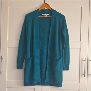 Max Studio Teal Textured Knit Cardigan